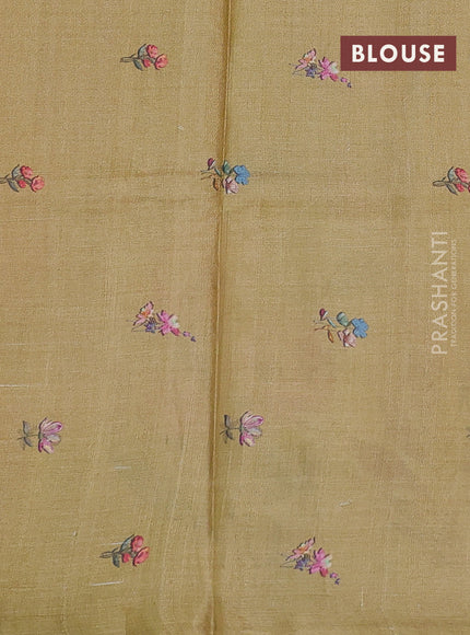 Pure tussar silk saree sandal with allover floral digital prints in borderless style