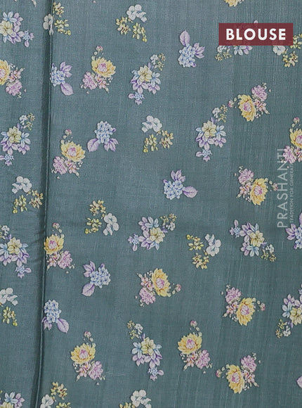 Pure tussar silk saree pastel green with allover floral digital prints in borderless style