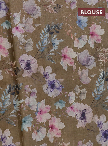 Pure tussar silk saree elaichi green with allover floral digital prints in borderless style