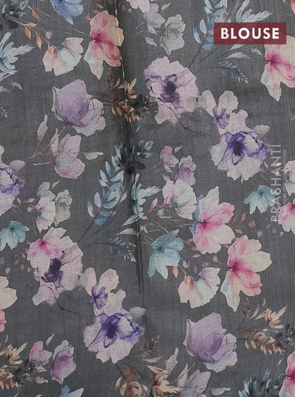 Pure tussar silk saree grey with allover floral digital prints in borderless style