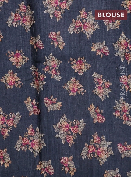 Pure tussar silk saree elephant grey with allover floral digital prints in borderless style