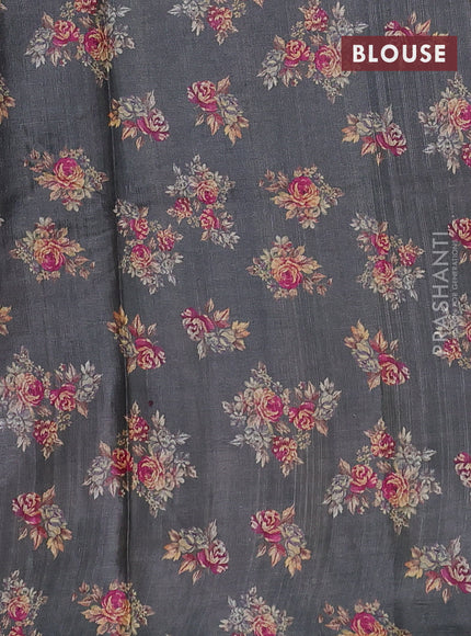 Pure tussar silk saree grey with allover floral digital prints in borderless style