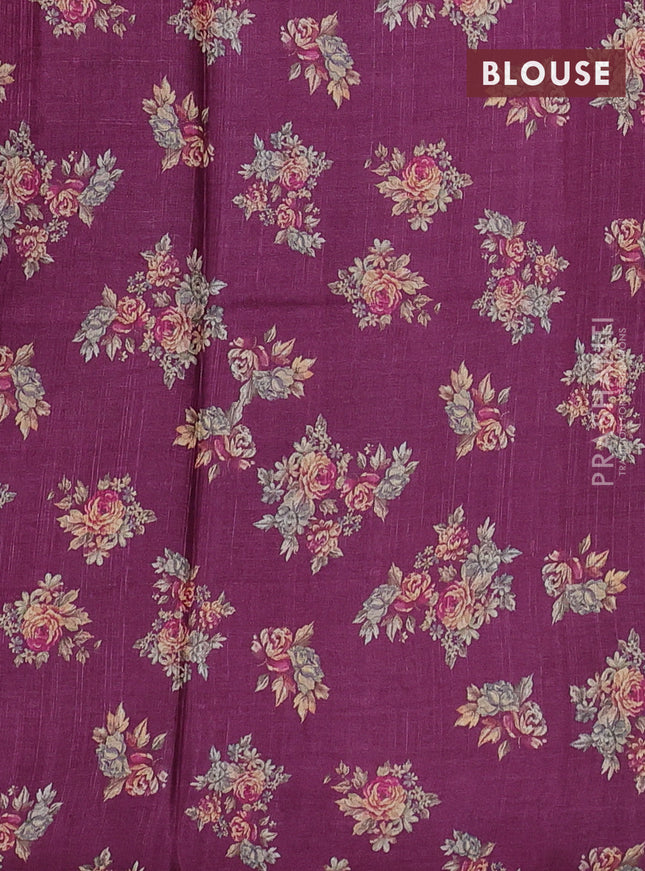 Pure tussar silk saree dark magenta pink with allover floral digital prints in borderless style