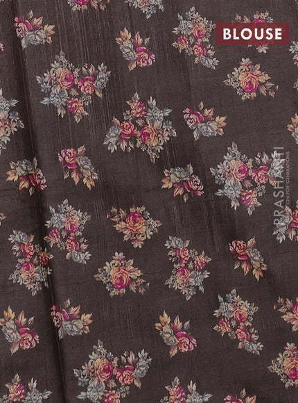 Pure tussar silk saree brown with allover floral digital prints in borderless style