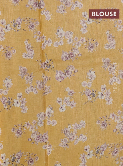 Pure tussar silk saree yellow with floral digital prints in borderless style