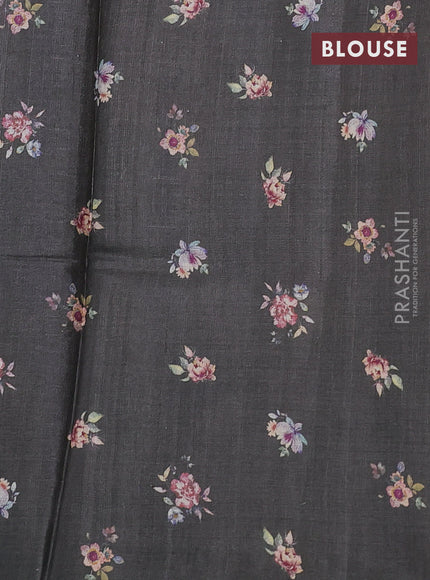 Pure tussar silk saree grey with floral digital prints in borderless style