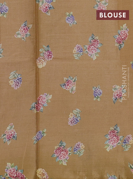 Pure tussar silk saree sandal with floral digital prints in borderless style