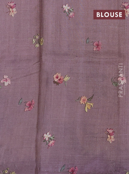 Pure tussar silk saree rosy brown with allover floral digital prints in borderless style