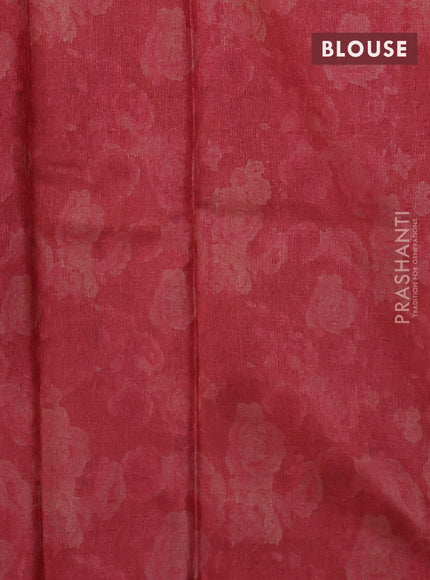 Pure tussar silk saree red with allover floral digital prints in borderless style