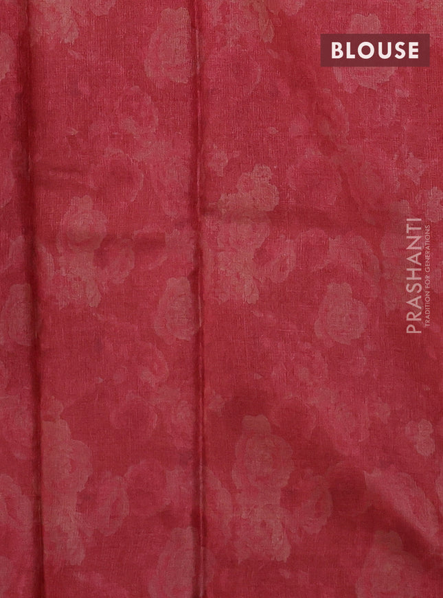 Pure tussar silk saree red with allover floral digital prints in borderless style