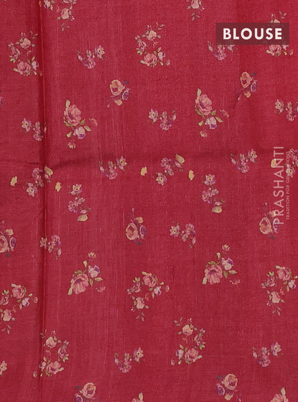 Pure tussar silk saree red with allover floral digital prints in borderless style