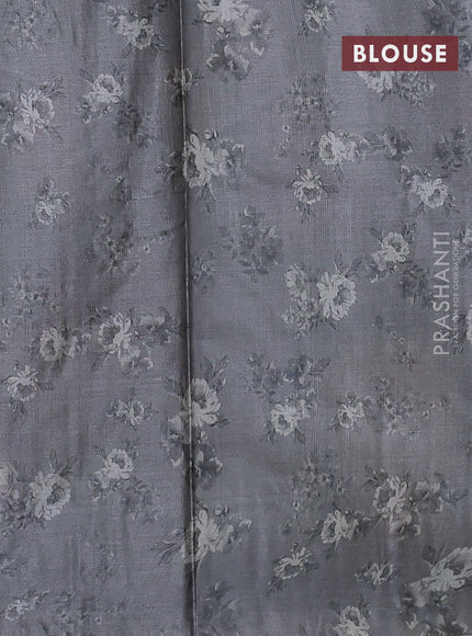 Pure tussar silk saree grey with allover floral digital prints in borderless style