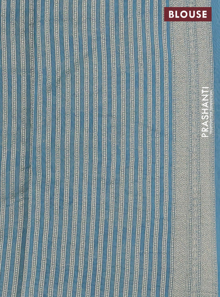 Banarasi silk cotton saree off white and peacock blue with allover thread & zari woven butta weaves and woven border