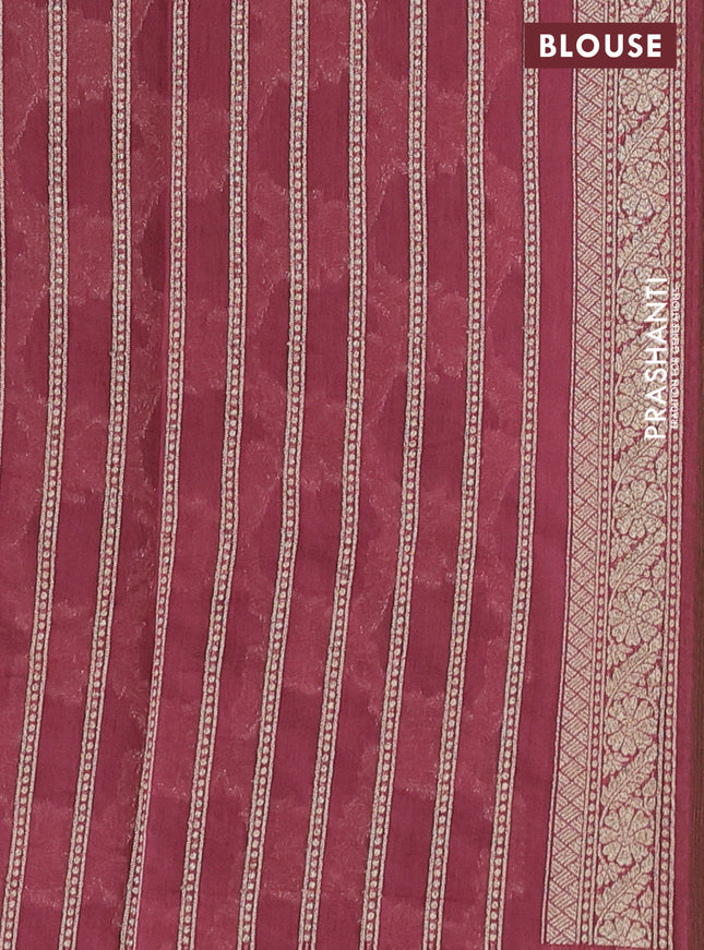 Banarasi silk cotton saree chikku shade and pastel maroon with allover thread & zari weaves and woven border
