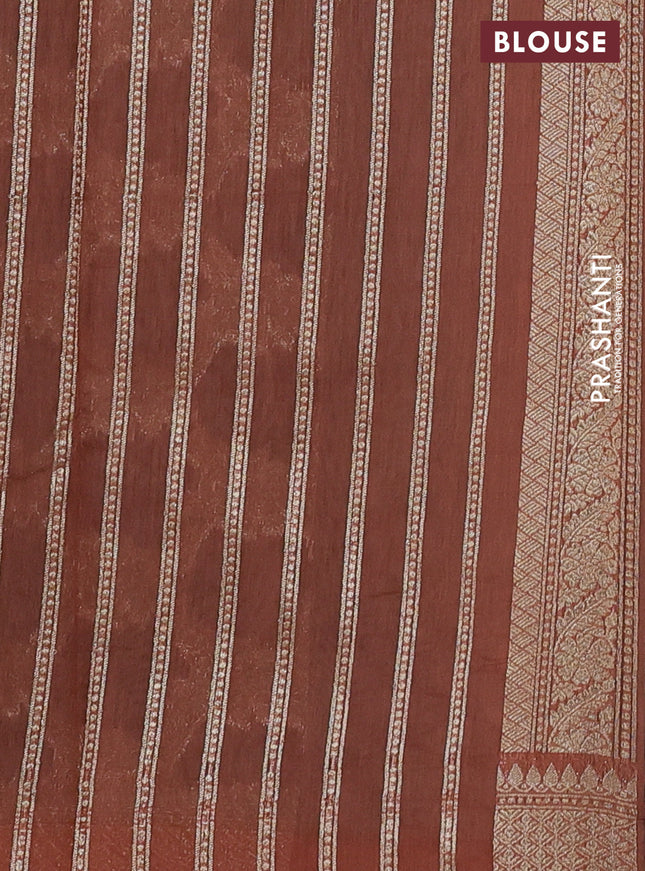 Banarasi silk cotton saree pastel blue and rust shade with allover thread & zari weaves and woven border