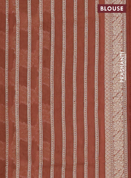 Banarasi silk cotton saree pastel green and rust shade with allover thread & zari weaves and woven border