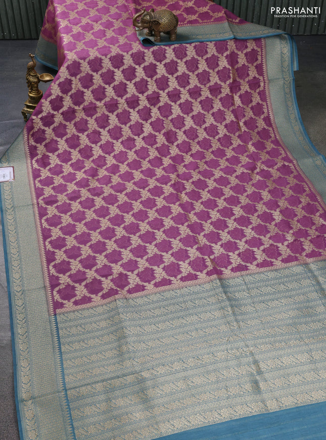 Banarasi silk cotton saree pastel purple and pastel blue with allover thread & zari weaves and woven border