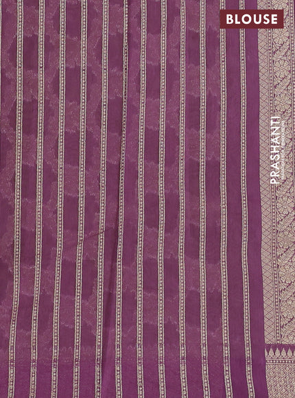 Banarasi silk cotton saree lime green and purple shade with allover thread & zari weaves and woven border