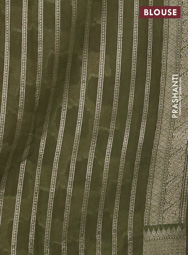 Banarasi silk cotton saree rust shade and sap green with allover thread & zari weaves and woven border