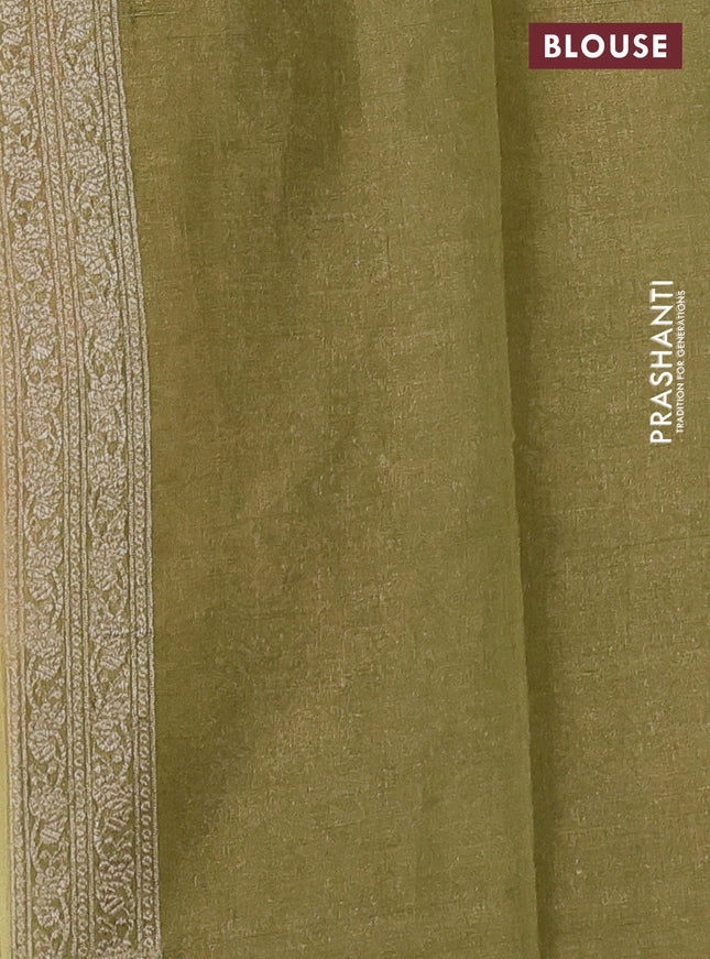 Banarasi tissue silk cotton saree rust shade and sap green with allover thread & zari woven butta weaves and woven border