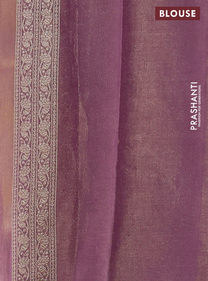 Banarasi tissue silk cotton saree mustard yellow and mauve pink with allover thread & zari woven butta weaves and woven border