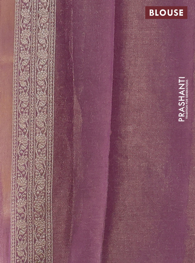 Banarasi tissue silk cotton saree mustard yellow and mauve pink with allover thread & zari woven butta weaves and woven border
