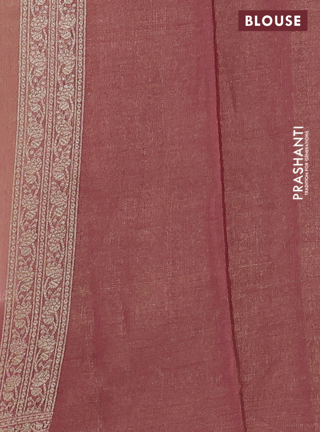 Banarasi tissue silk cotton saree sandal and pastel maroon with allover thread & zari woven butta weaves and woven border