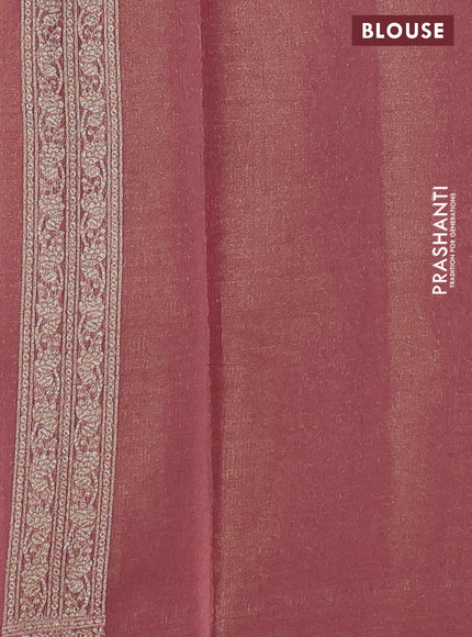Banarasi tissue silk cotton saree sandal and pastel maroon with allover thread & zari woven butta weaves and woven border