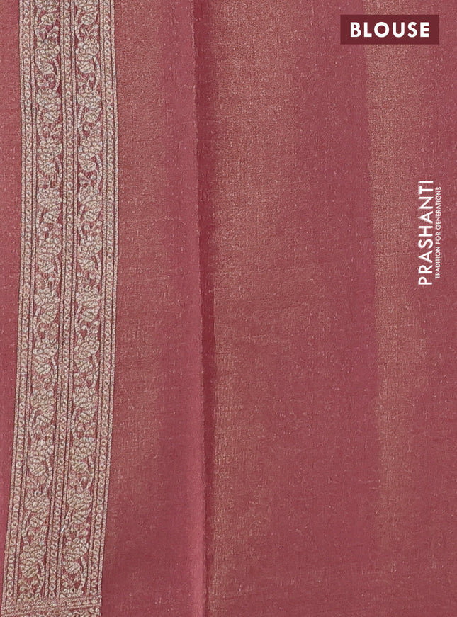 Banarasi tissue silk cotton saree sandal and pastel maroon with allover thread & zari woven butta weaves and woven border