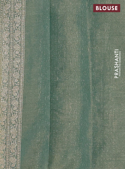 Banarasi tissue silk cotton saree mustard yellow and pastel green with allover thread & zari woven butta weaves and woven border