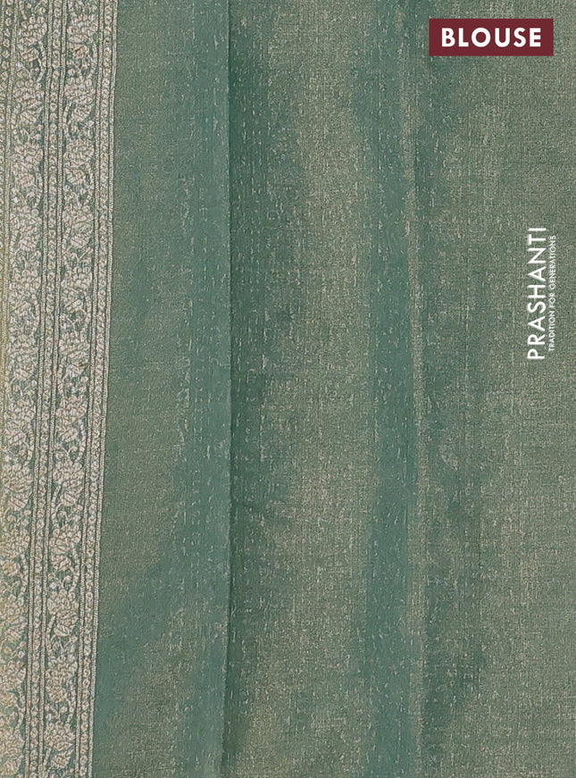 Banarasi tissue silk cotton saree mustard yellow and pastel green with allover thread & zari woven butta weaves and woven border