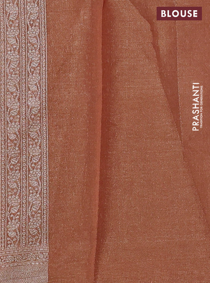 Banarasi tissue silk cotton saree pastel green and rust shade with allover thread & zari woven butta weaves and woven border