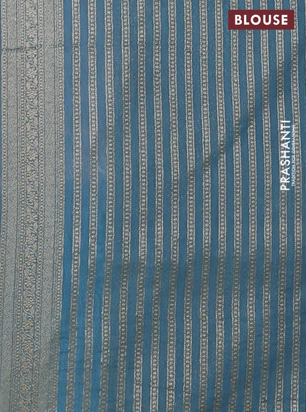 Banarasi silk cotton saree pastel maroon and pastel blue with allover zari woven brocade weaves and woven border