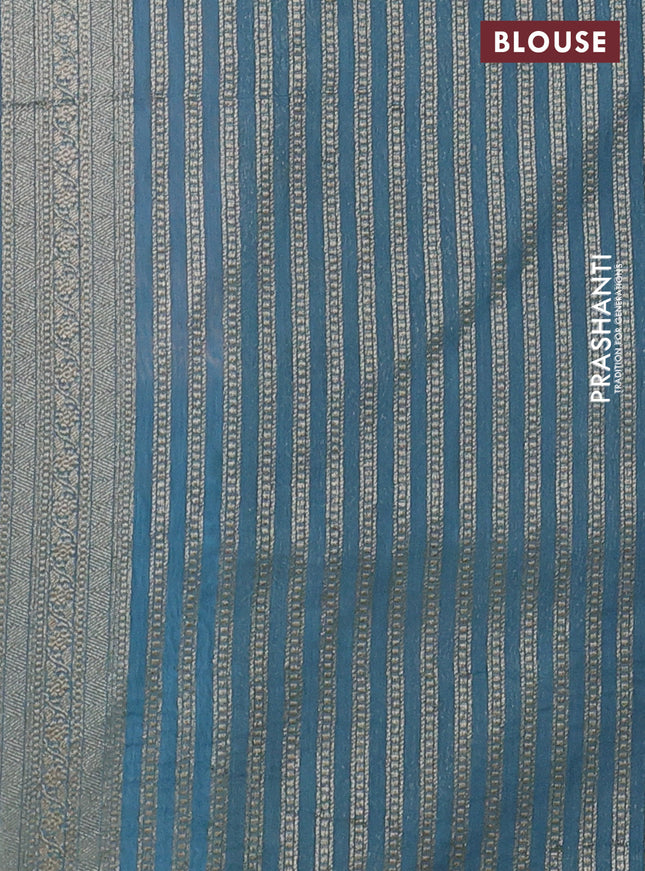 Banarasi silk cotton saree pastel maroon and pastel blue with allover zari woven brocade weaves and woven border