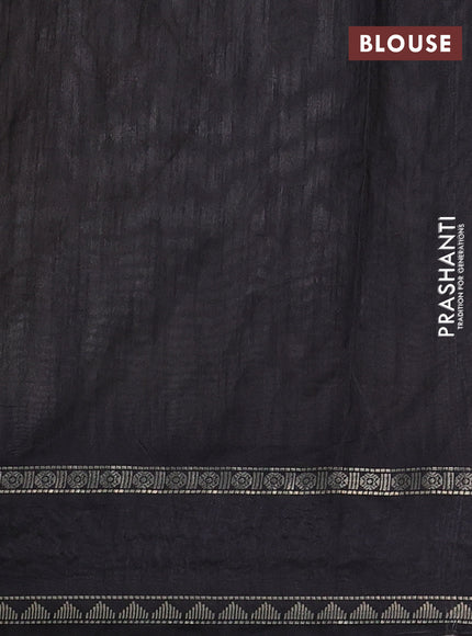 Semi tussar saree grey and black with embroidery work buttas and temple design embroidery border