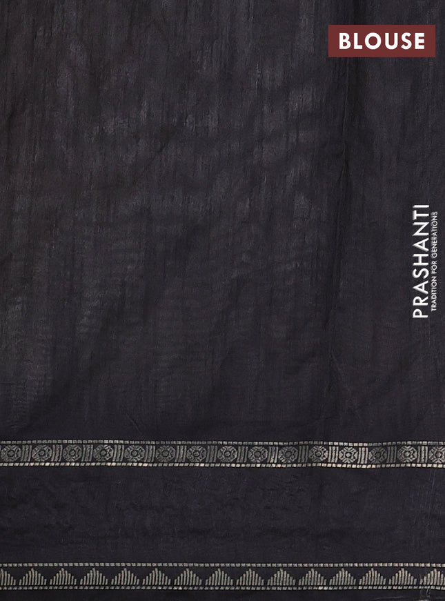 Semi tussar saree grey and black with embroidery work buttas and temple design embroidery border