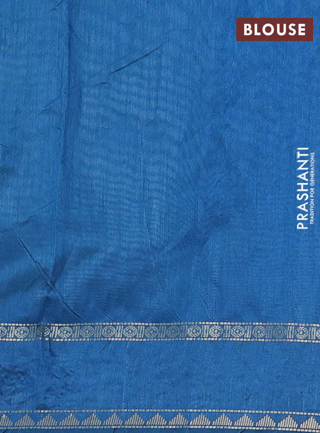 Semi tussar saree pastel blue and cs blue with embroidery work buttas and temple design embroidery border