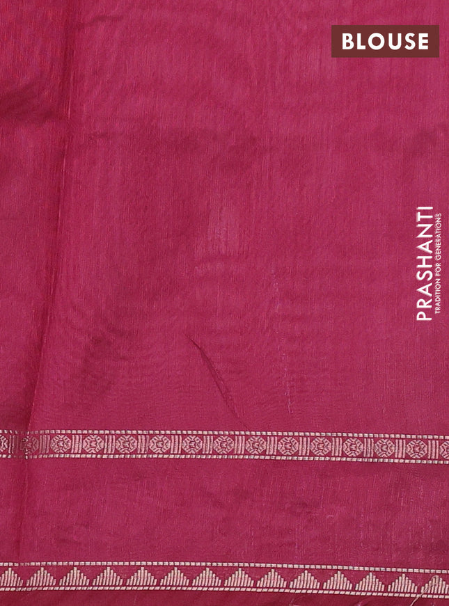 Semi tussar saree pastel pink and maroon with embroidery work buttas and temple design embroidery border