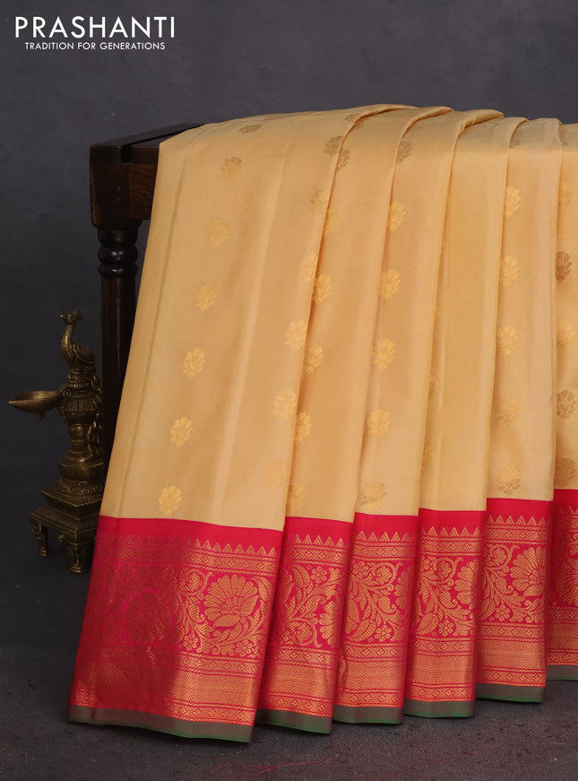 Pure gadwal silk saree sandal and pink with zari woven buttas and zari woven border