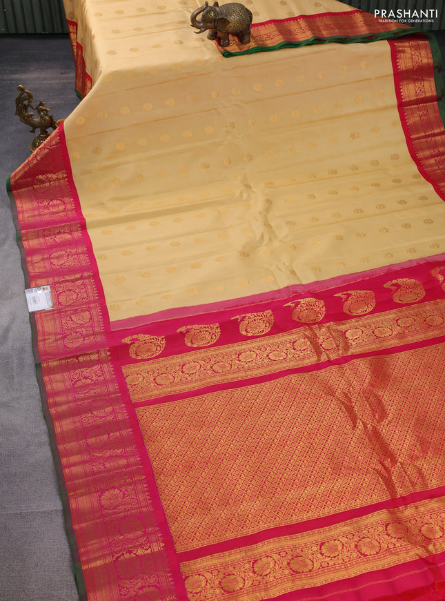 Pure gadwal silk saree sandal and pink with zari woven buttas and zari woven border