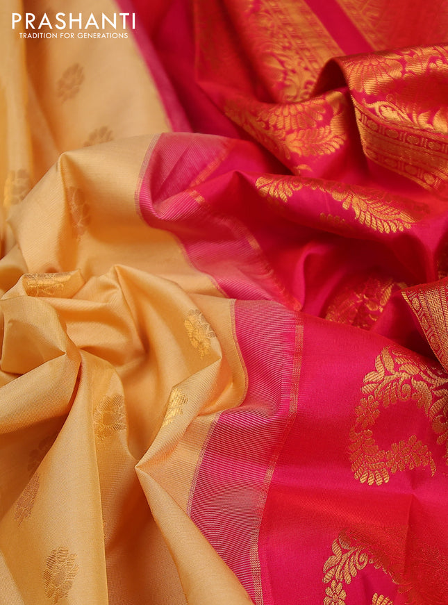 Pure gadwal silk saree sandal and pink with zari woven buttas and zari woven border