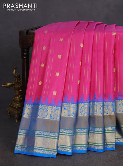 Pure gadwal silk saree pink and cs blue with annam zari woven buttas and rettapet annam zari woven border