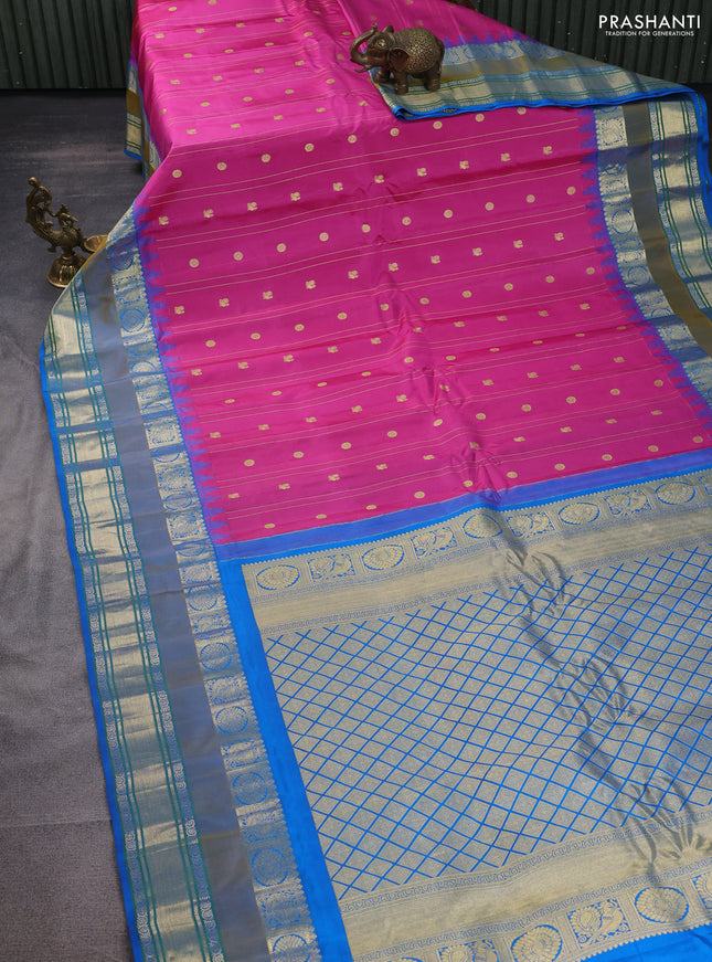 Pure gadwal silk saree pink and cs blue with annam zari woven buttas and rettapet annam zari woven border