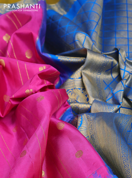 Pure gadwal silk saree pink and cs blue with annam zari woven buttas and rettapet annam zari woven border