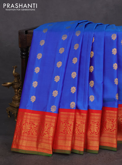 Pure gadwal silk saree blue and red with zari woven buttas and zari woven border