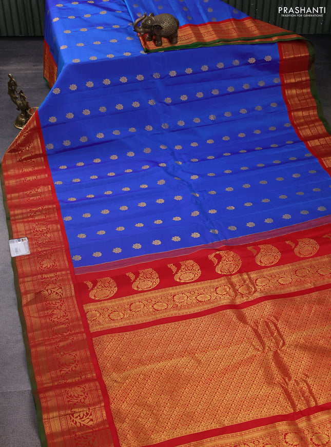 Pure gadwal silk saree blue and red with zari woven buttas and zari woven border