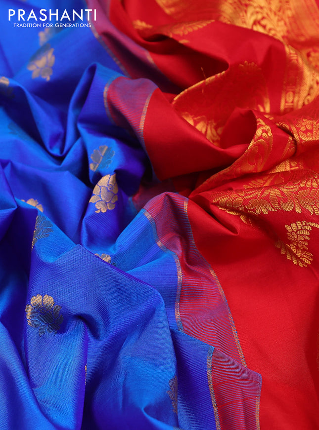 Pure gadwal silk saree blue and red with zari woven buttas and zari woven border