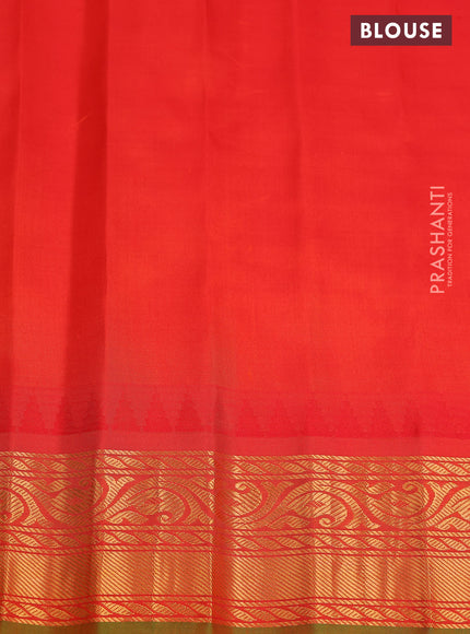 Pure gadwal silk saree blue and orange with zari woven buttas and temple design zari woven border