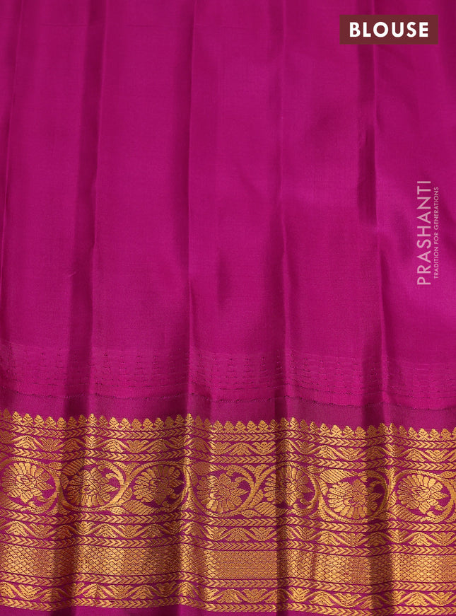 Pure gadwal silk saree dual shade of teal blue and purple with zari woven buttas and temple design zari woven border