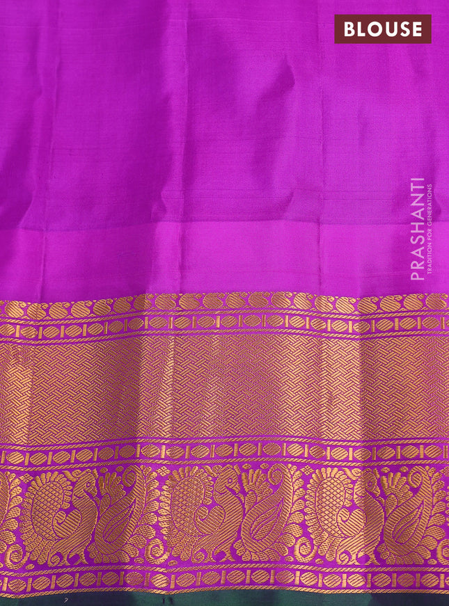 Pure gadwal silk saree bluish grey and purple with annam zari woven buttas and temple design zari woven border